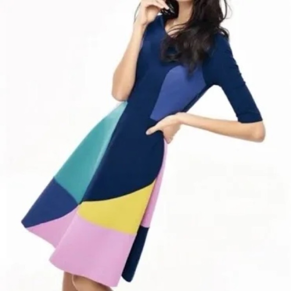 Boden Colorblock Midi Dress in Navy, Pink, Yellow, Teal